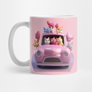 Happy cats in a pink car driving to valentines cat parade. Mug
